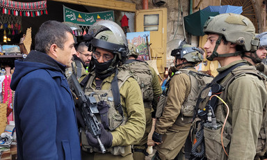 Israeli soldiers confront Palestinian man in Old City of Hebron