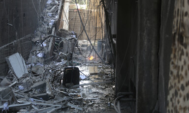 A badly damaged building 