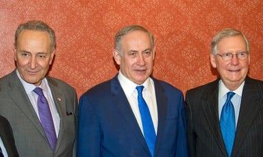 Senator Chuck Schumer and Senator Mitch McConnell alongside Prime Minister Benjamin Netanyahu