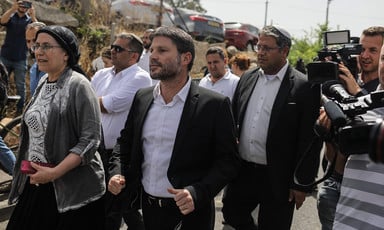 Bezalal Smotrich joins other people marching in Sheikh Jarrah
