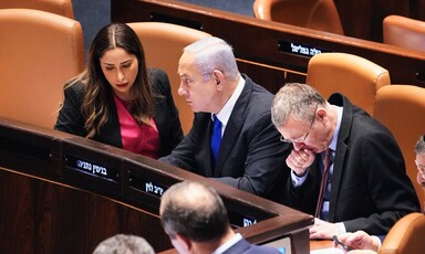 May Golan, Benjamin Netanyahu and Yariv Levin in the Knesset, Israel's parliament