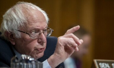 Bernie Sanders makes a point with his finger