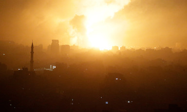 A nocturnal view of Gaza being attacked by Israel 