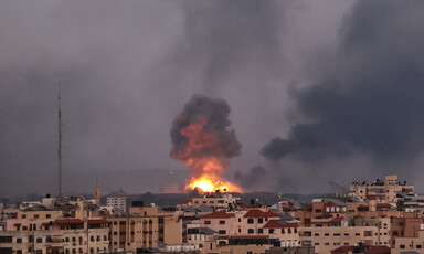 Smoke and fire rises after an airstrike on Gaza