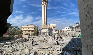 The remains of a mosque following an Israeli airstrike 