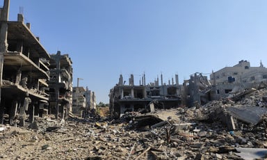 Rubble and destroyed and badly damaged buildings in northern Gaza 