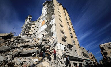 The remains of a building in southern Gaza after it was attacked by Israel 