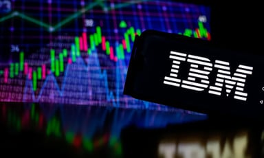 A display which features the logo of IBM 