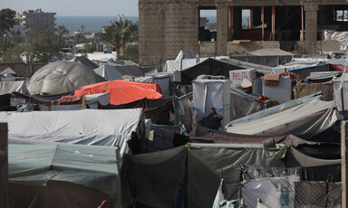 Rows of makeshift tents in southern Gaza 