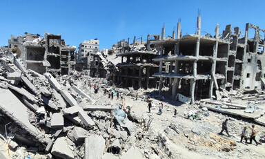 Rubble and the ruins of buildings in northern Gaza 