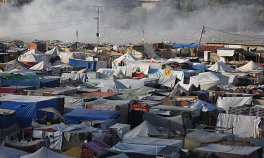 Tents and other temporary structures are cramped close together