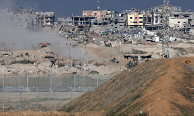 A view of the badly damaged Shujaiya neighborhood in Gaza City