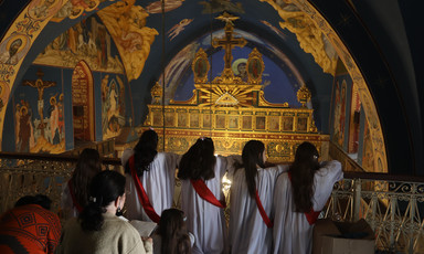 Worshippers attend church in Gaza