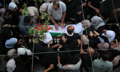 Mourners at a funeral in the occupied West Bank 