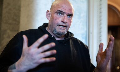 Senator John Fetterman gesticulates in the US Capitol Building