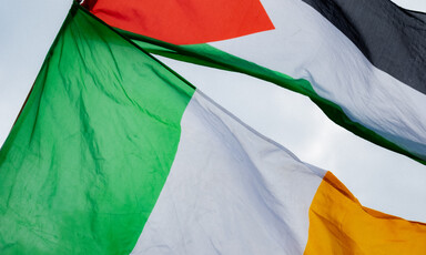 A Palestinian flag flying above the Irish tricolor 