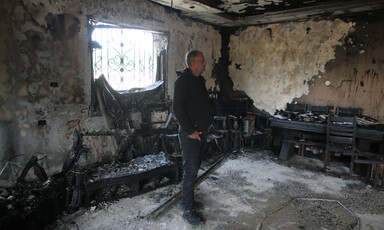 Man standards in burned out room